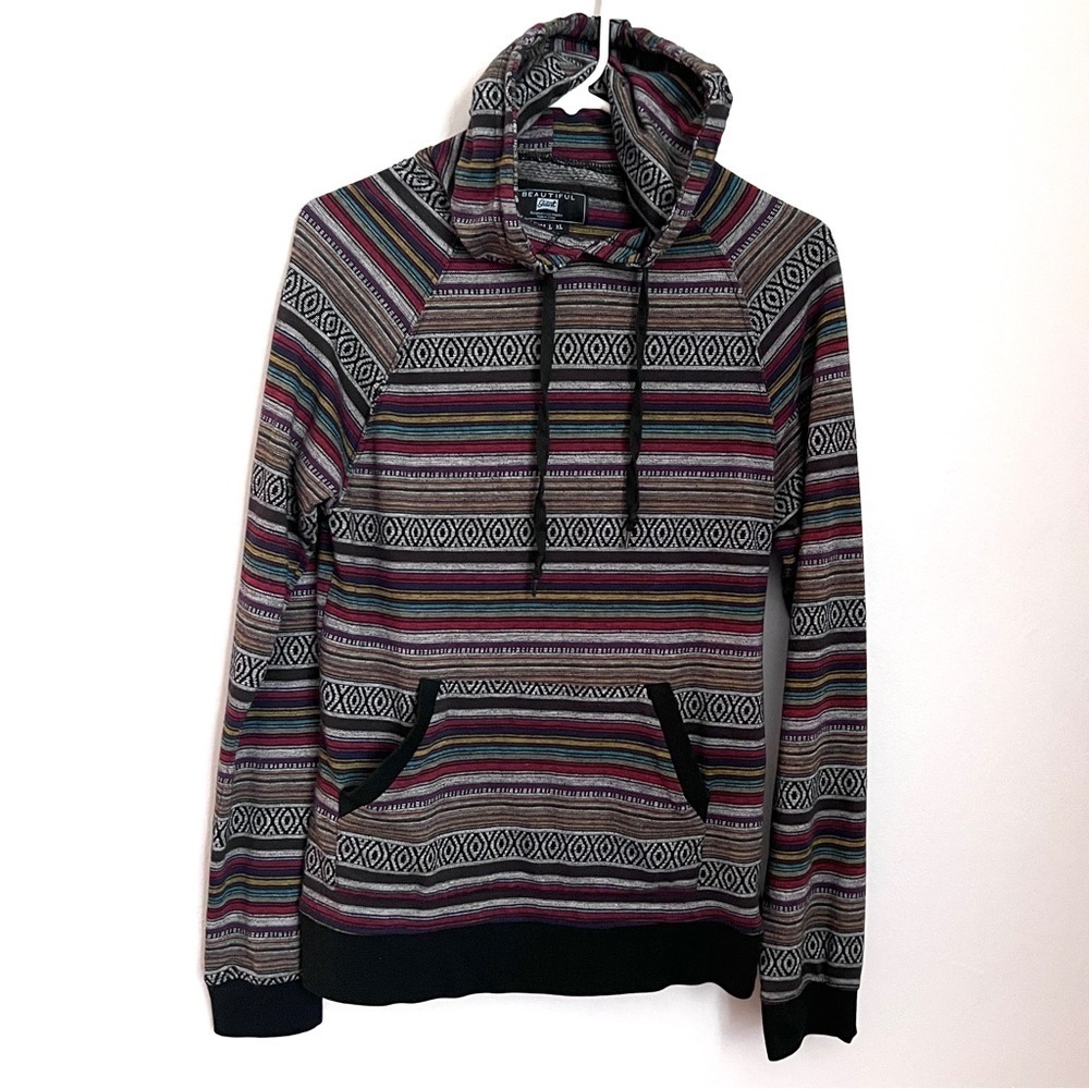 Giant Tribal Aztec-Inspired Lightweight Hoodie Kangaroo Pocket Size S, EUC